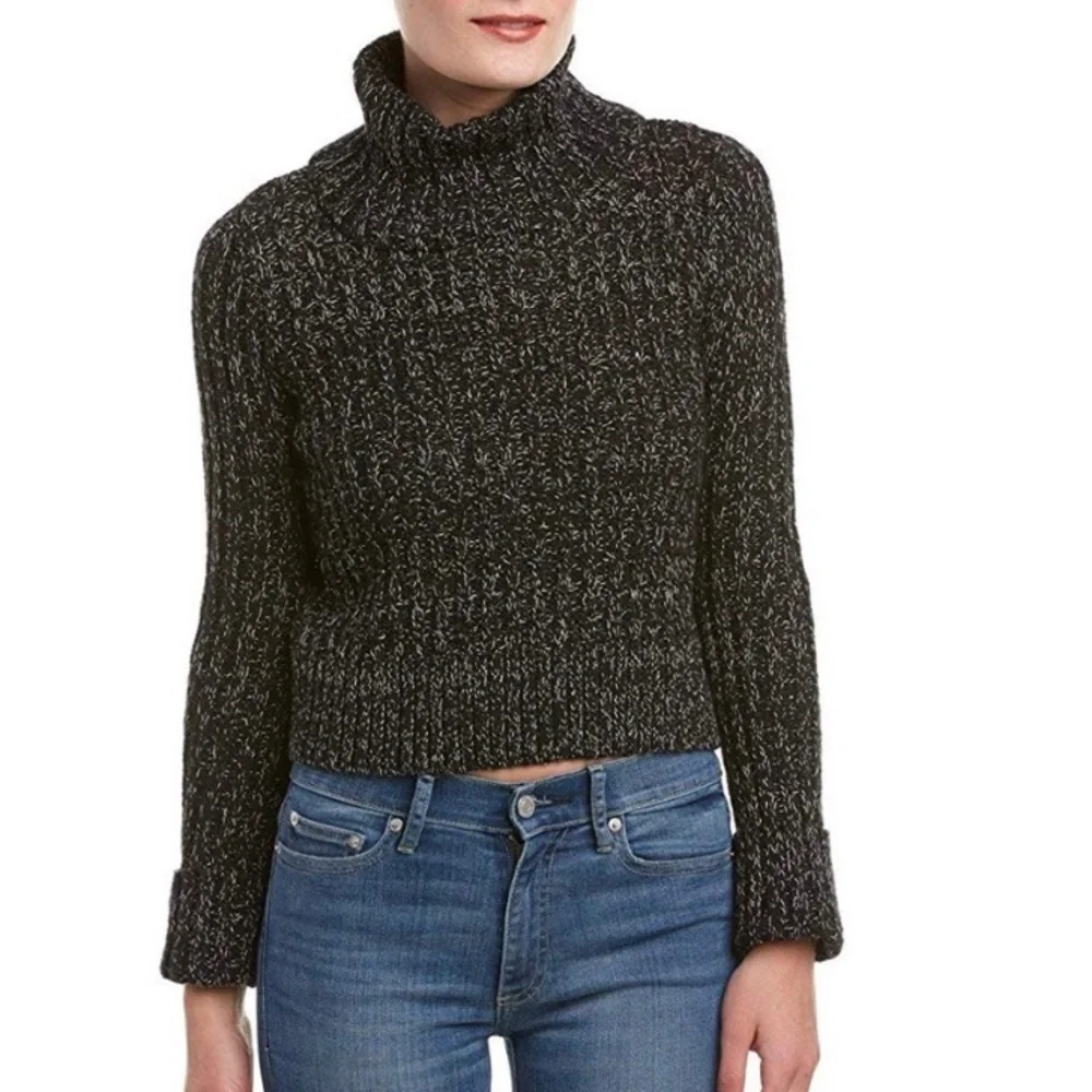 Free People Cropped Black Twisted Cable knit Turtleneck Sweater size S